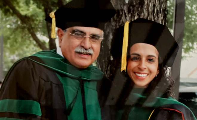 Nadia (left) and Scheel (right) Nayar at Nadia's graduation