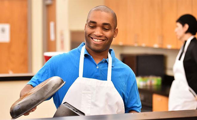 Student in kitchen