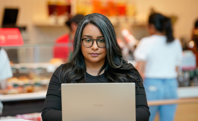 Student working on laptop